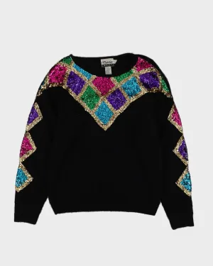 00s Black Sequin Detailed Knitted Jumper - S