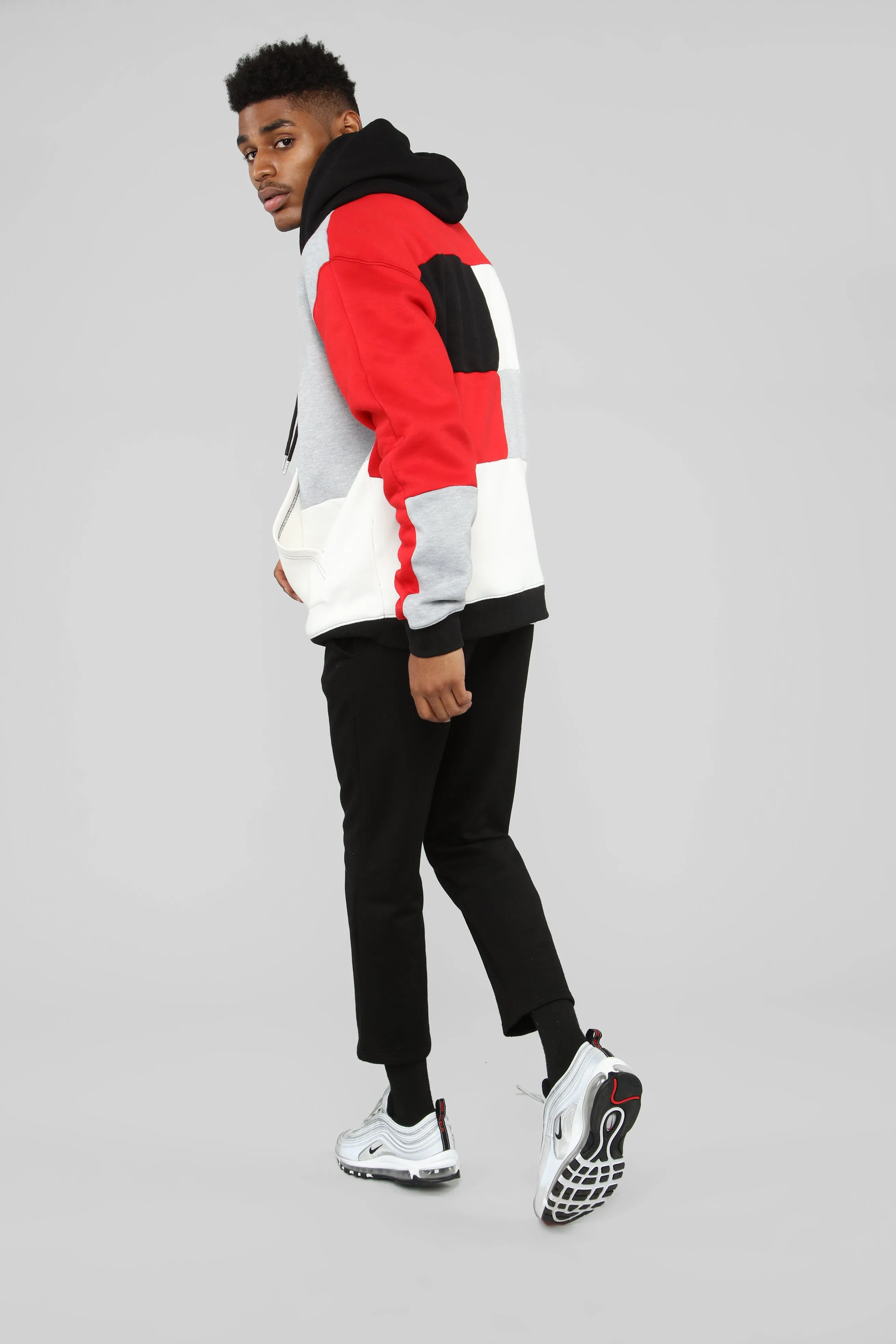 80's Color Block Hoodie - Red/Combo