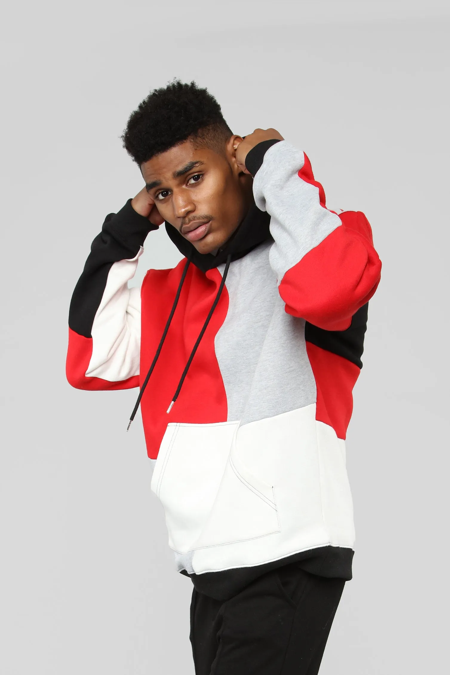 80's Color Block Hoodie - Red/Combo