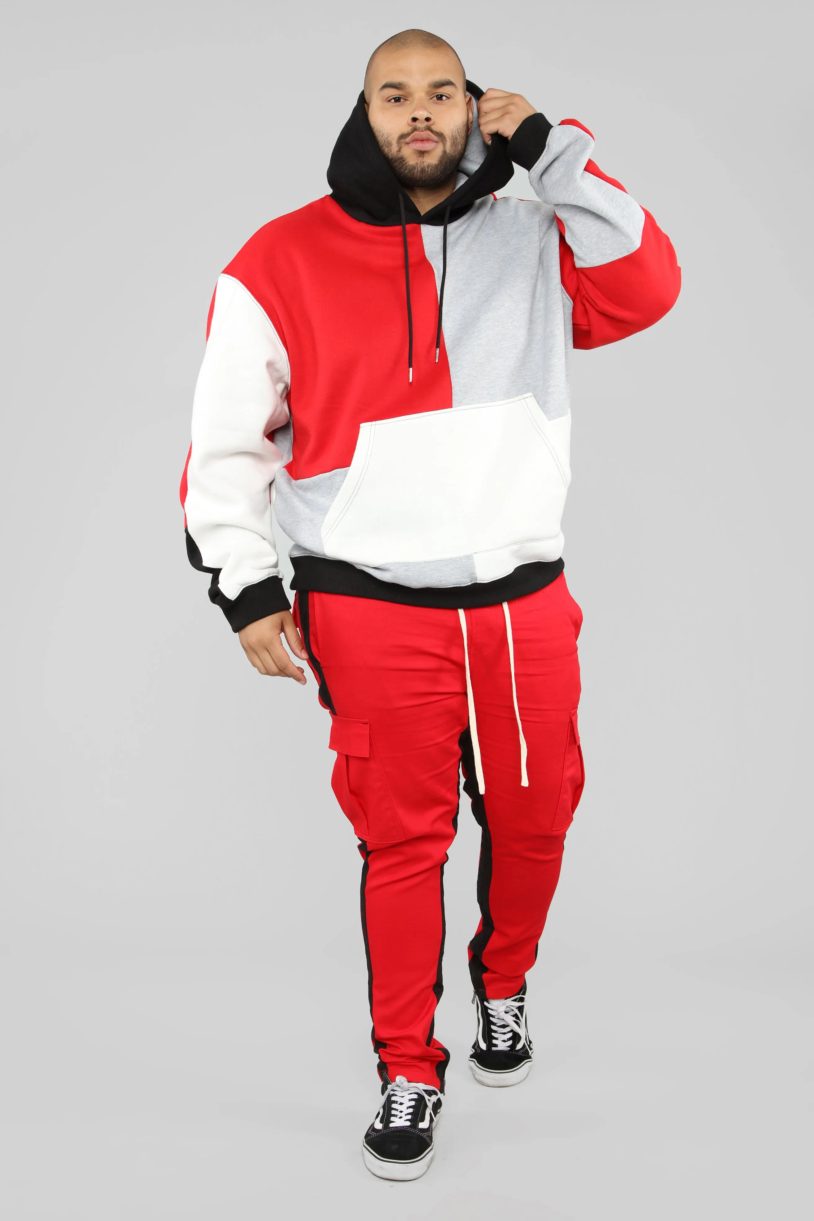 80's Color Block Hoodie - Red/Combo