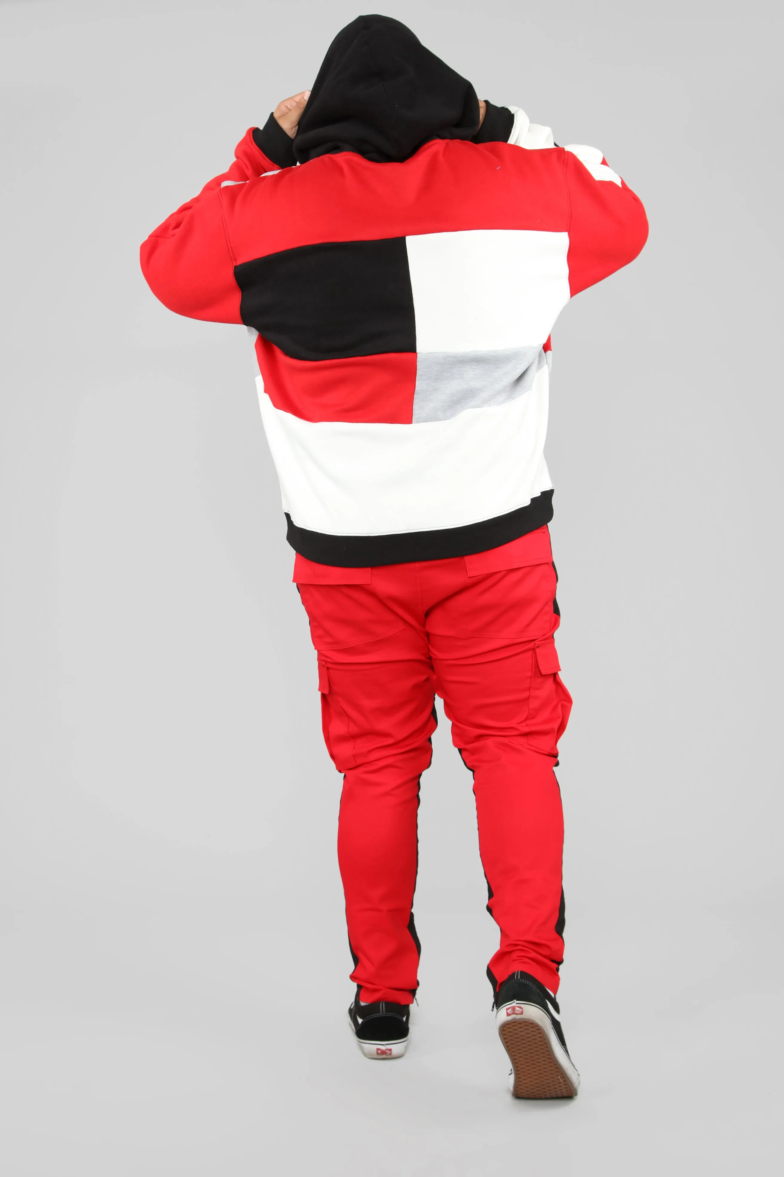 80's Color Block Hoodie - Red/Combo