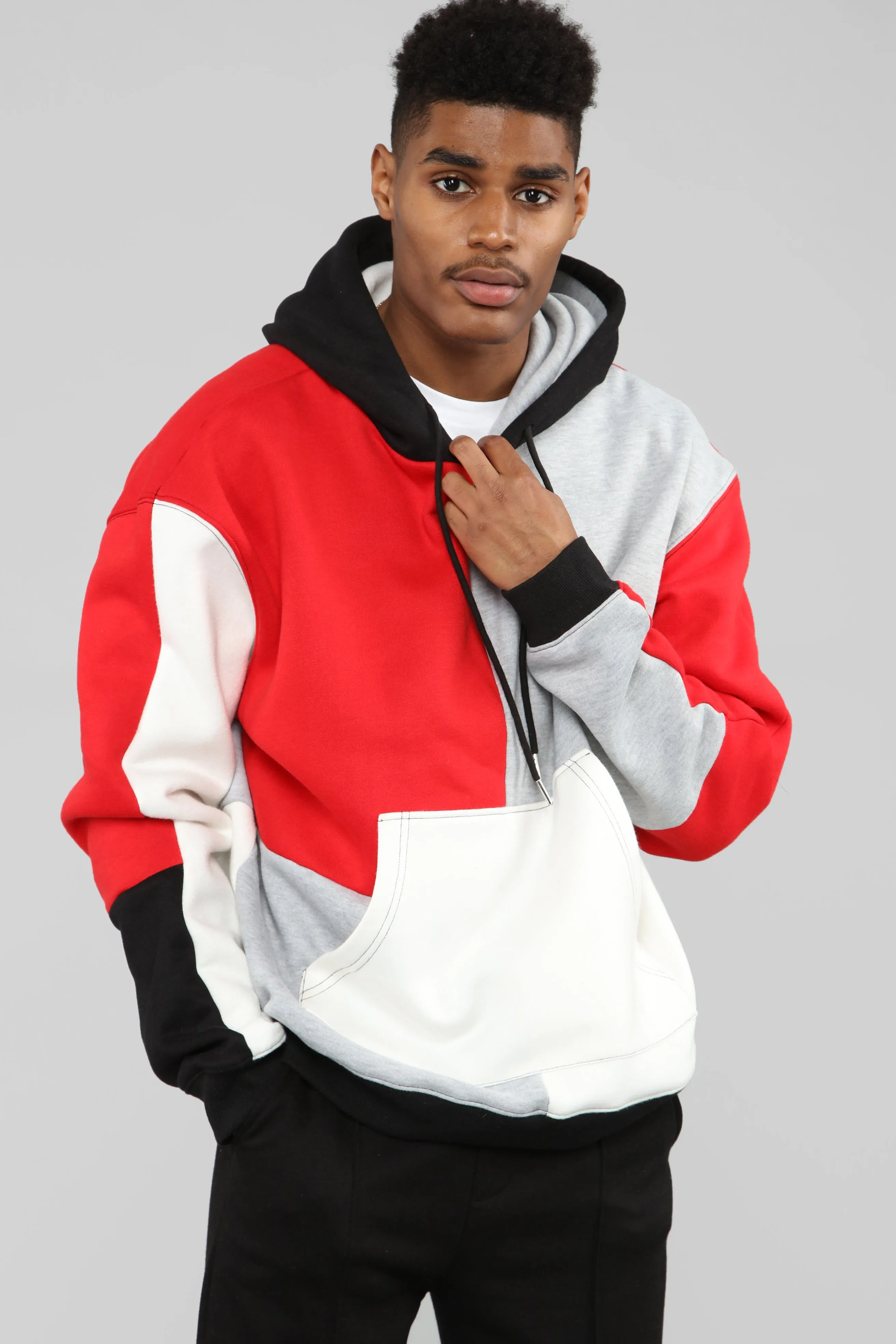 80's Color Block Hoodie - Red/Combo