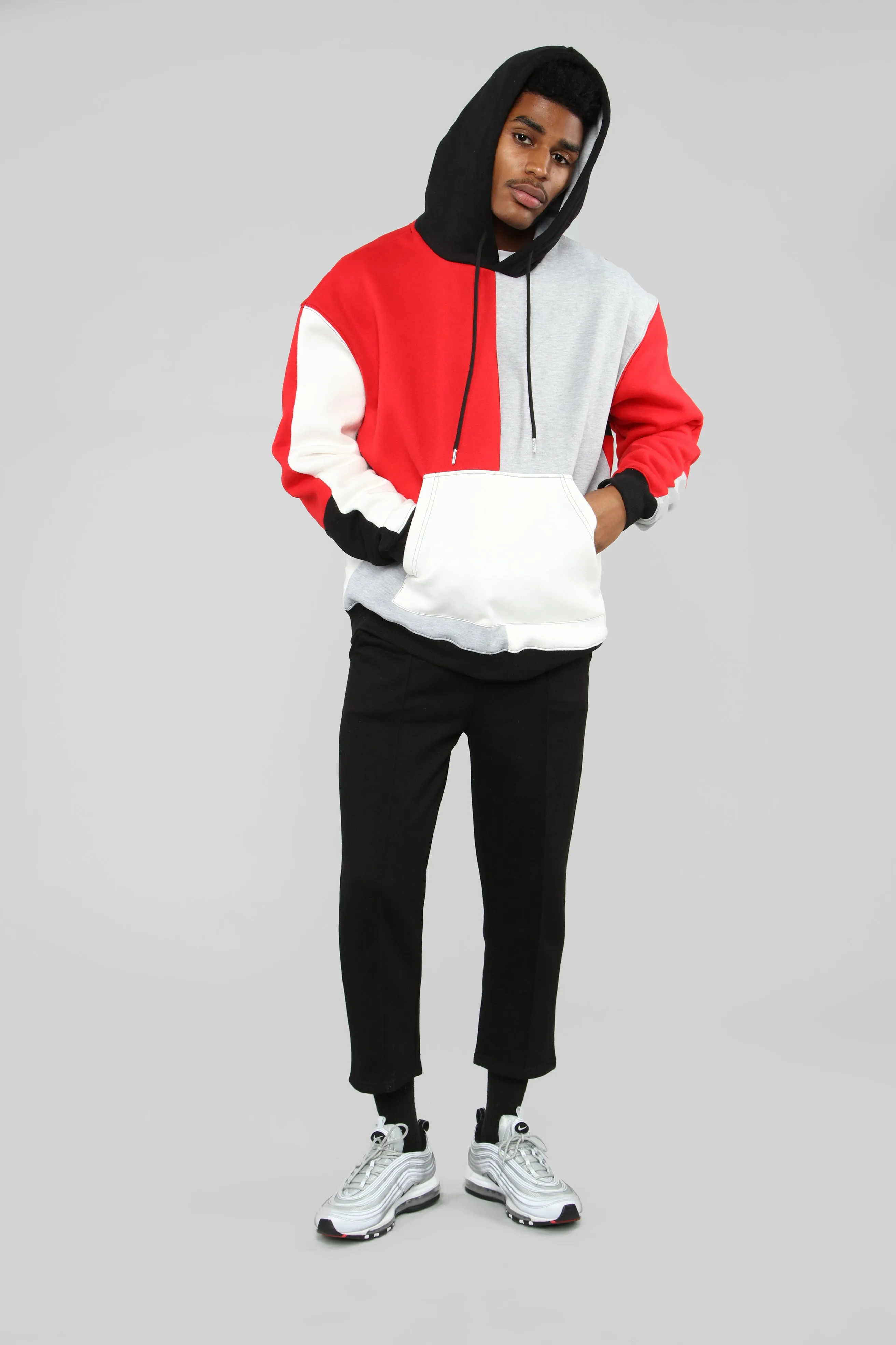 80's Color Block Hoodie - Red/Combo