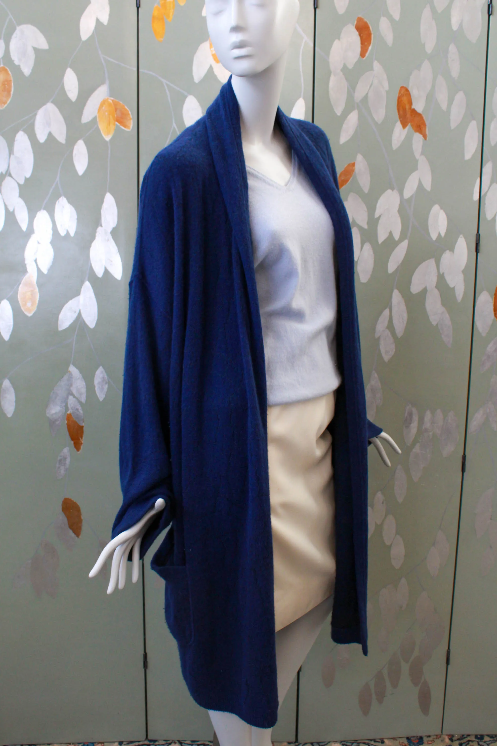 80s Krizia Blue Wool Long Cardigan, Large