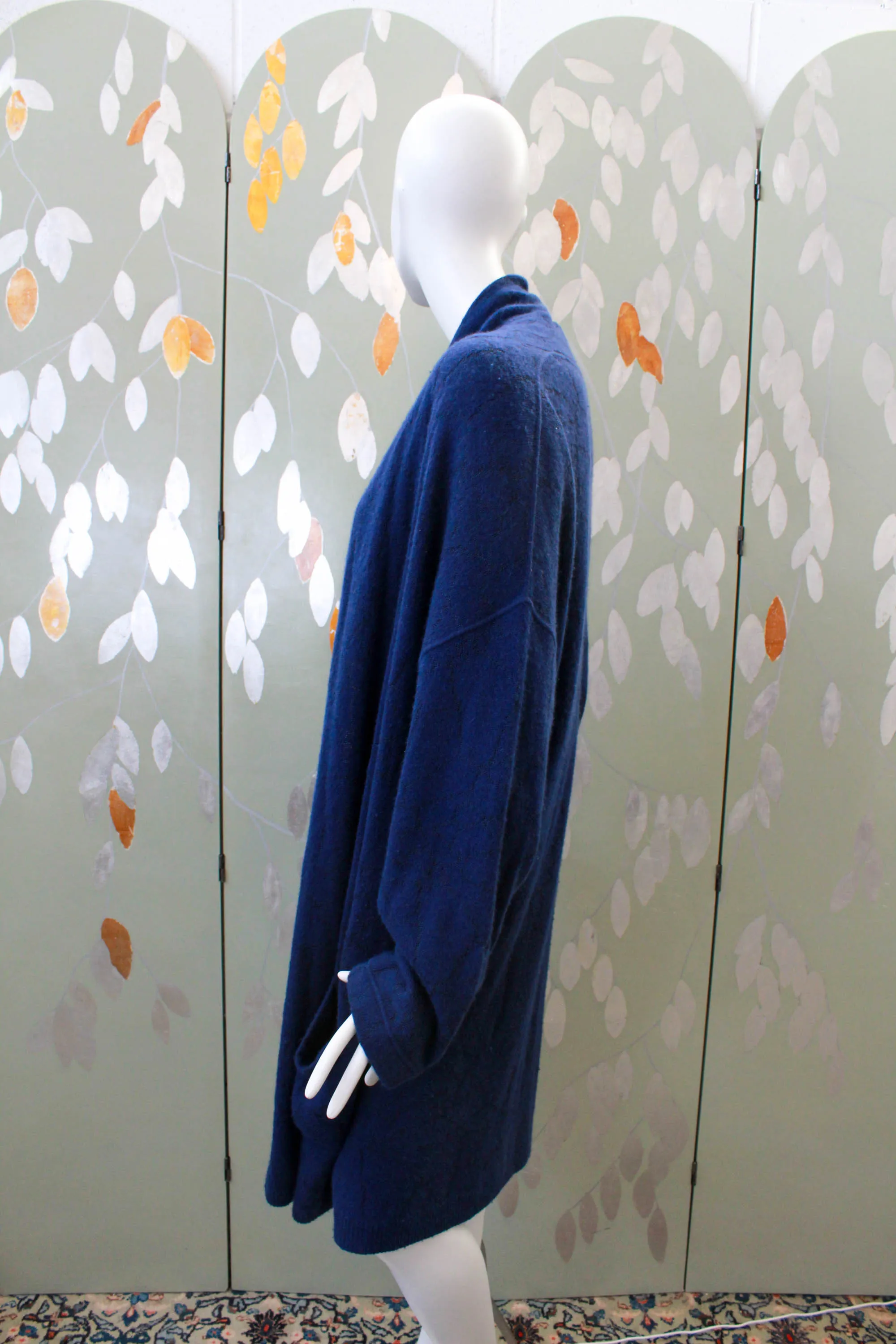 80s Krizia Blue Wool Long Cardigan, Large