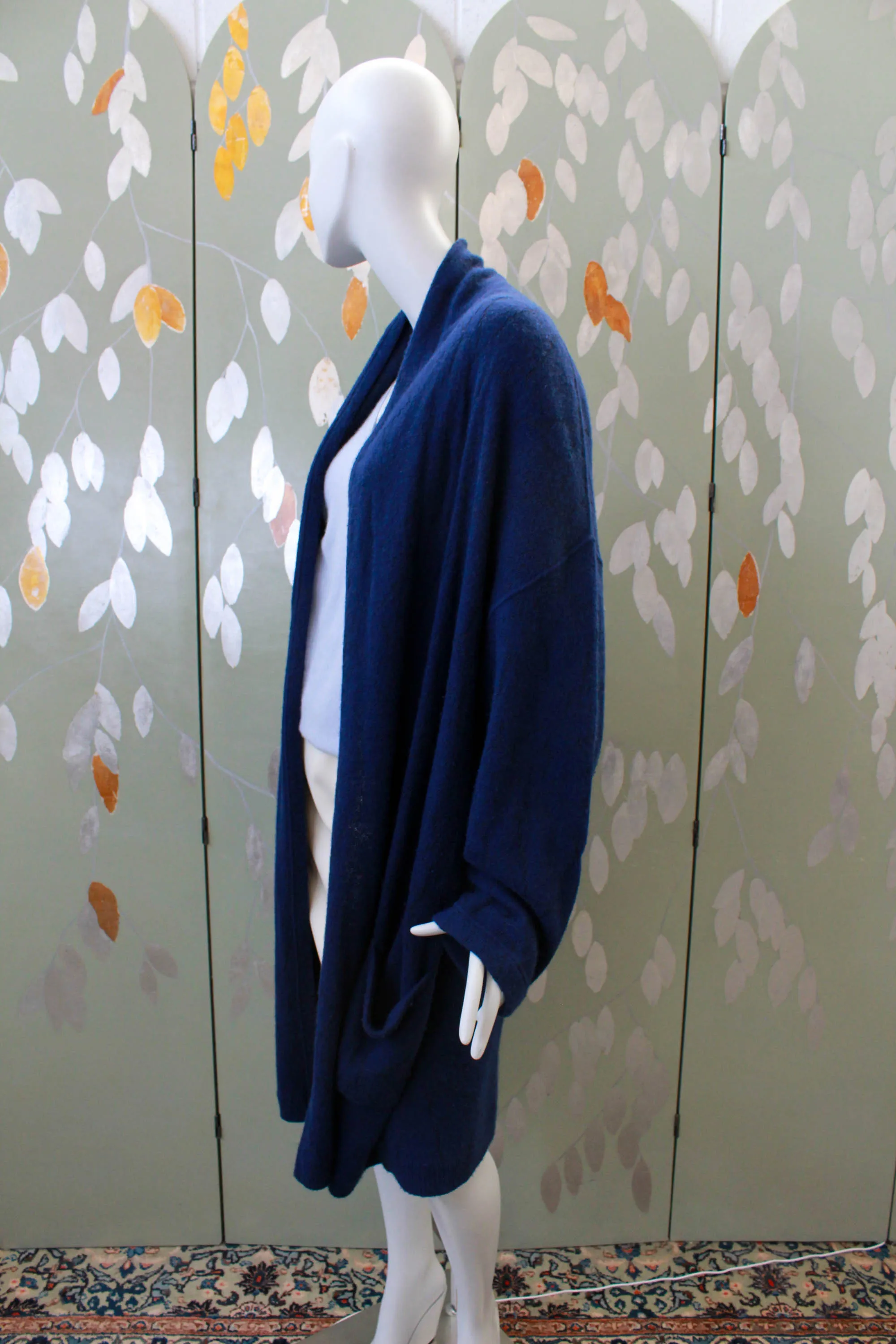 80s Krizia Blue Wool Long Cardigan, Large