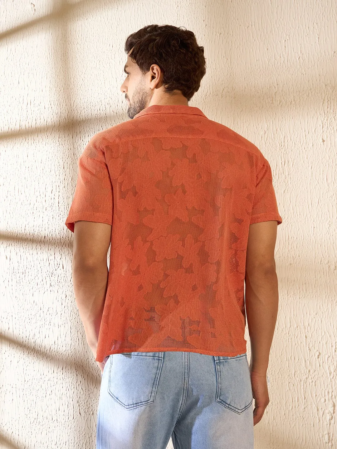 Apricot Dyed Lace Cuban Shirt