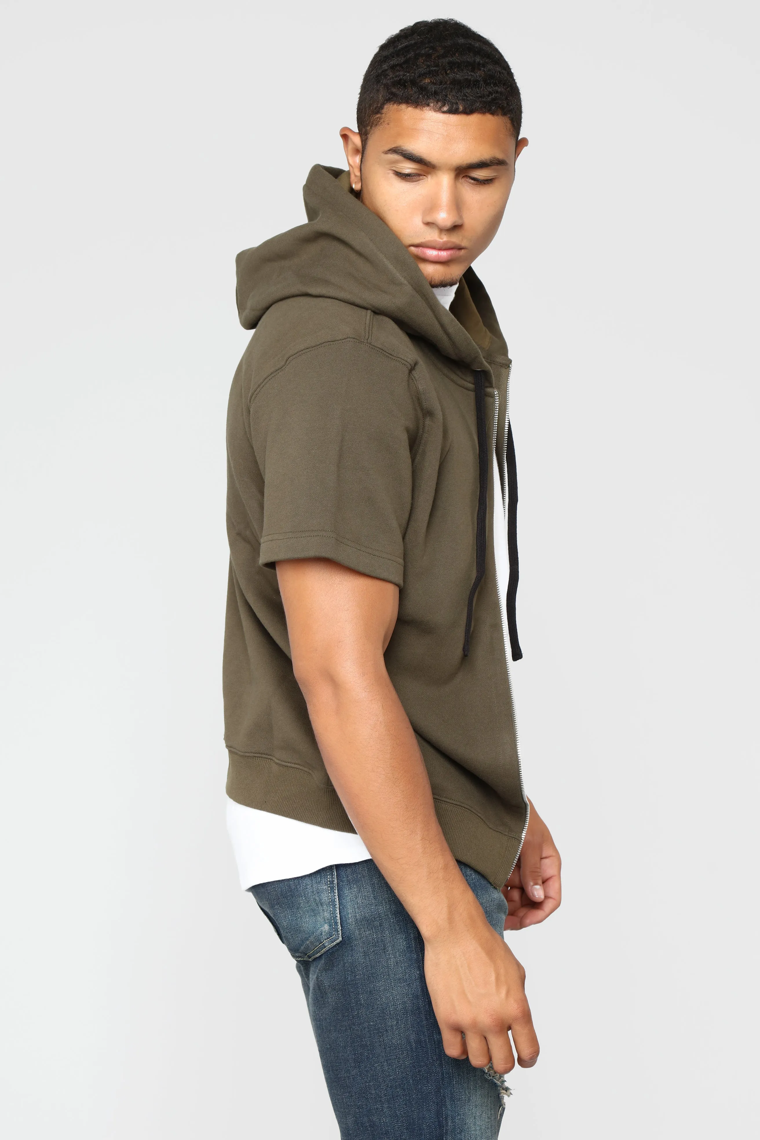 Barry Short Sleeve Hoodie - Olive