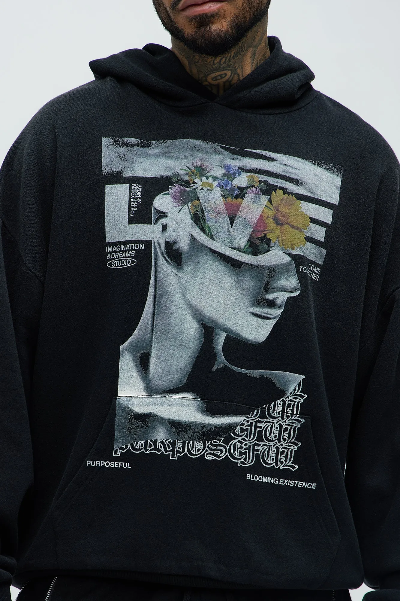 Bay Tyson Vintage Graphic Oversized Hoodie - Black Wash