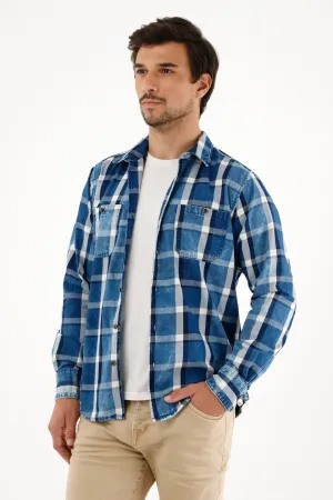 Camisa azul tipo leñadora para hombre