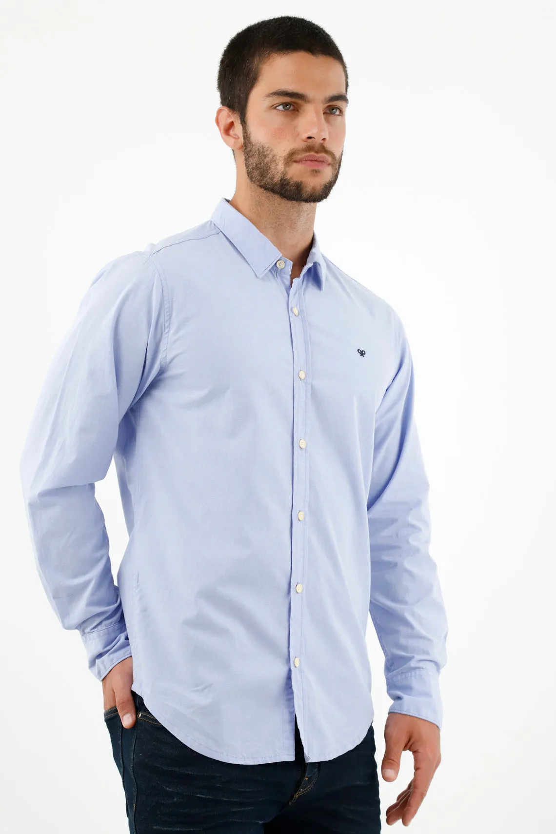 Camisa de botones azul para hombre