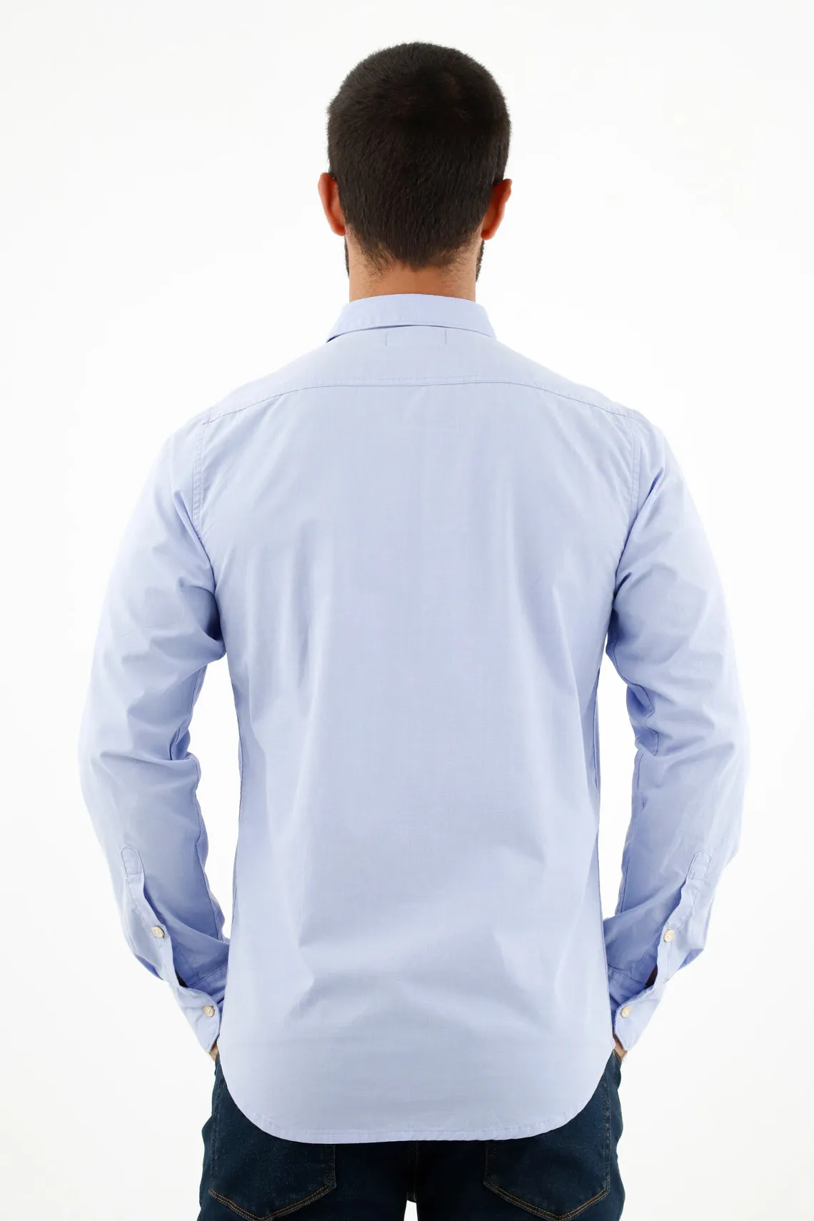 Camisa de botones azul para hombre