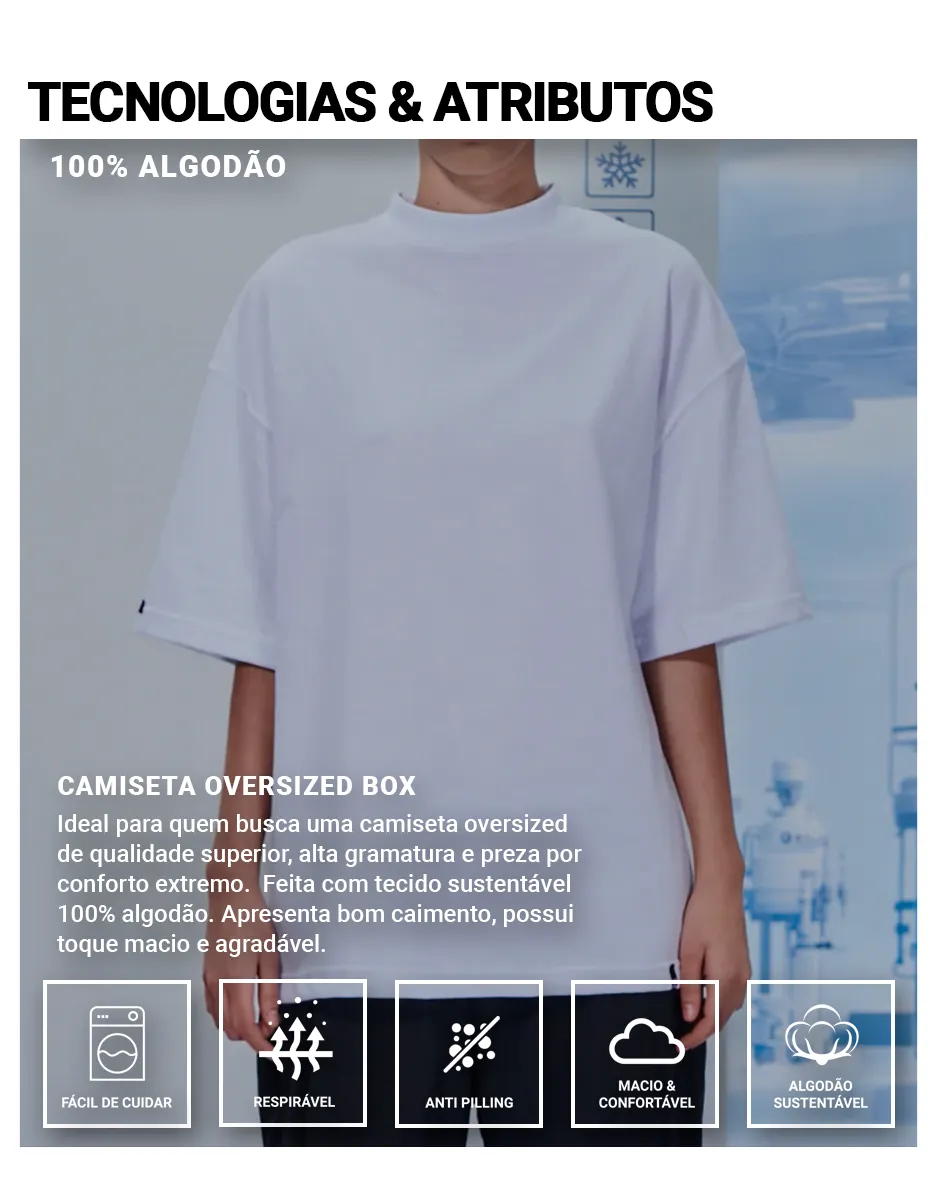 Camiseta Oversized Box Branca Lisa Kace