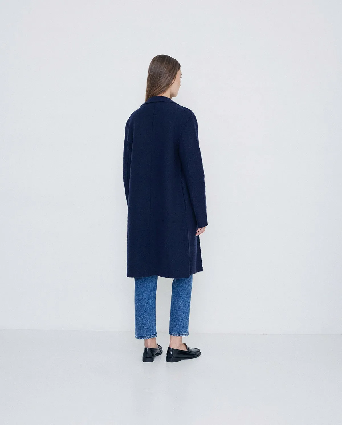 Cappotto lungo in lana blu navy