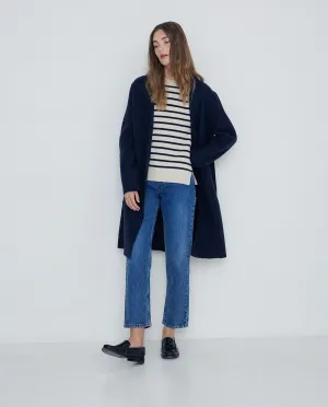 Cappotto lungo in lana blu navy