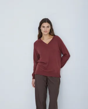 Maglione  con scollo a V terracotta