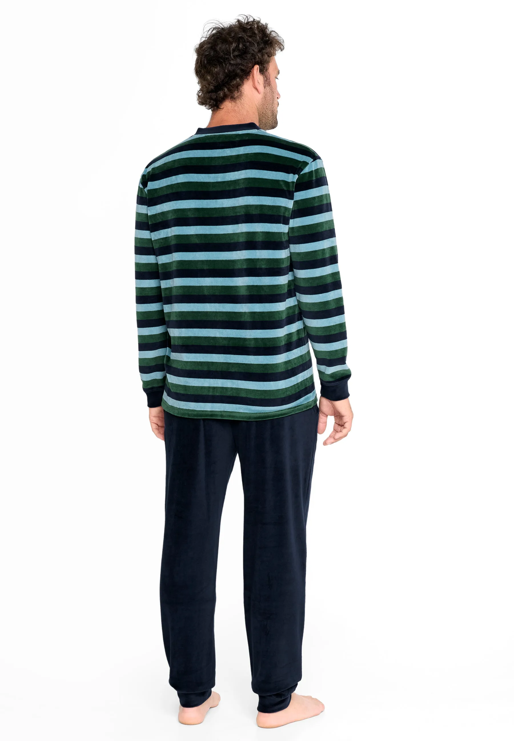 Pijama Hombre Invierno Terciopelo Rayas - Verde 5730_40