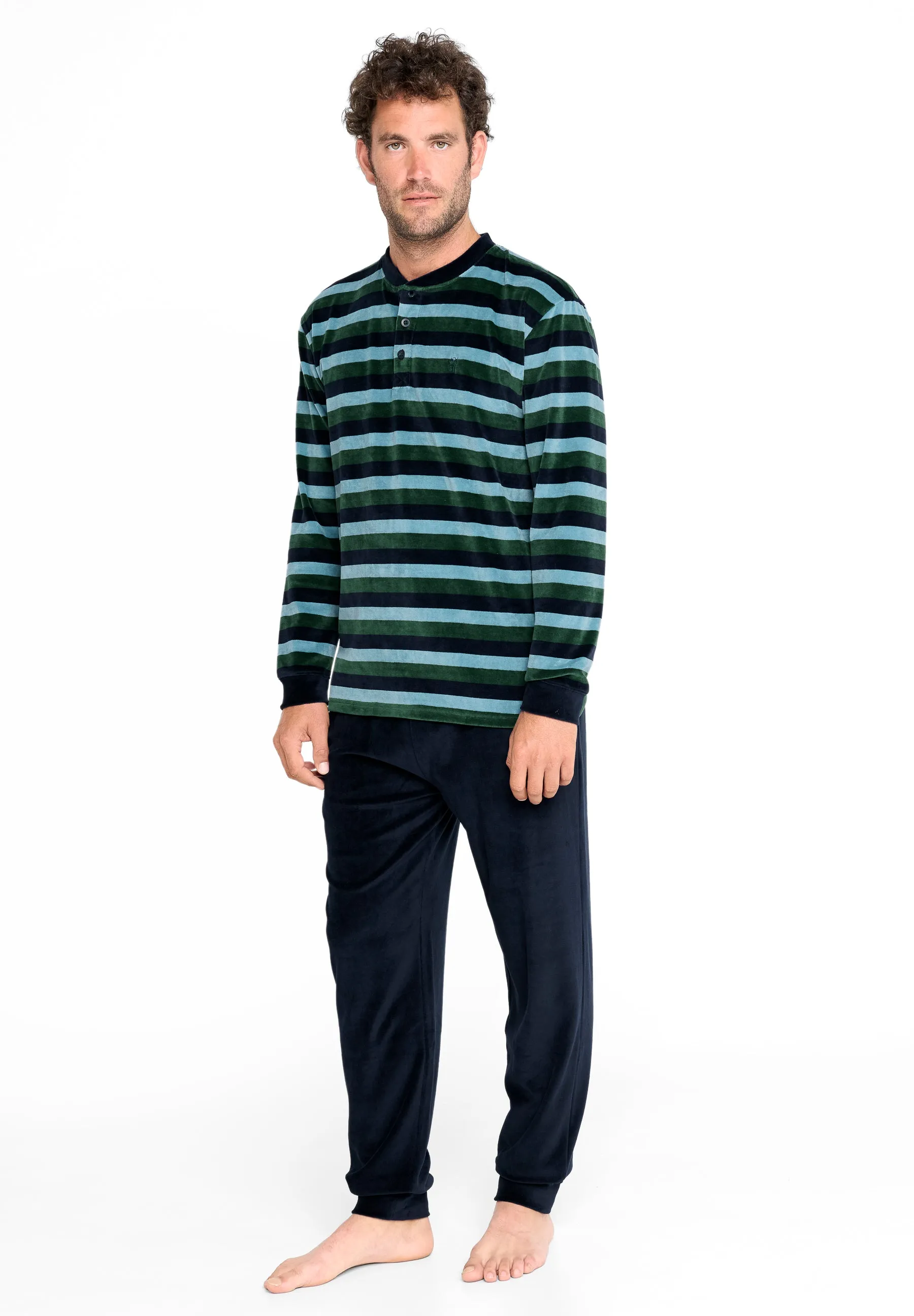 Pijama Hombre Invierno Terciopelo Rayas - Verde 5730_40