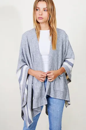 Ribbed Fringe Open Poncho