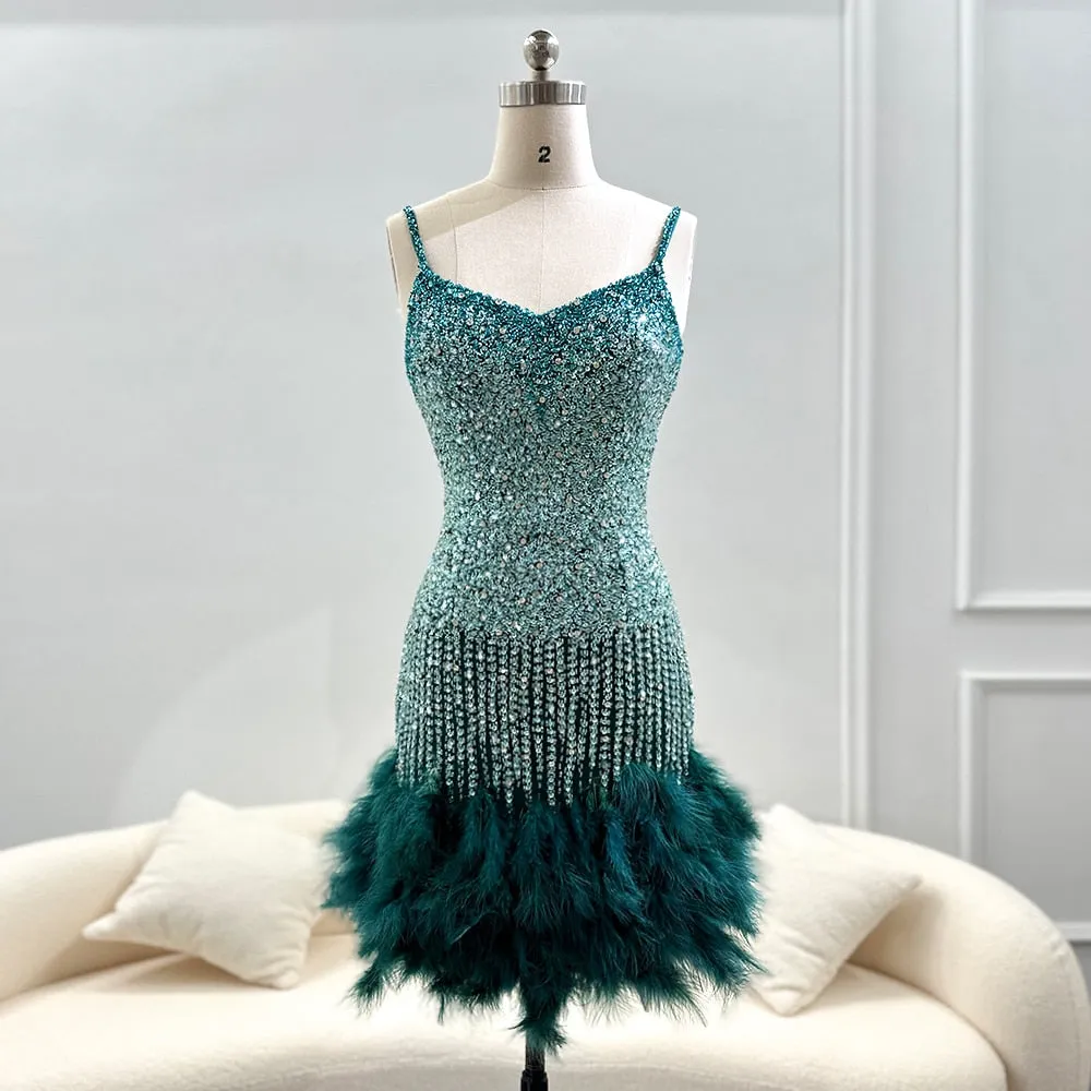 Chic Feather-Embellished Short Party Dress - Exclusive Design